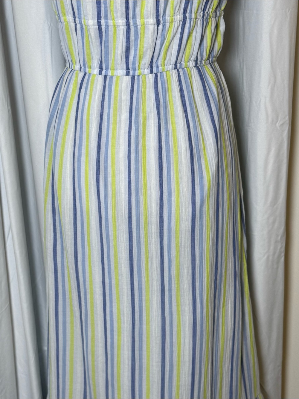 Aerie Button Front Maxi Dress Striped Cotton Blue Green Medium - Picture 11 of 14
